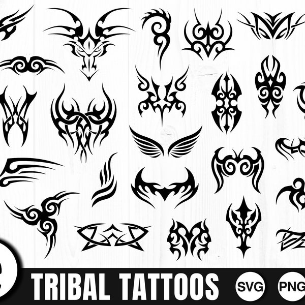 Tatouages tribaux - SVG, PNG, JPG - Utilisation commerciale, Fichiers de coupe numérique, Prêt à couper, Fichier pour cricut, Tatouage svg, Fichier de coupe tribale, Tribal Svg