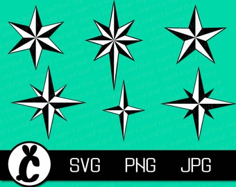 Estrella náutica SVG: Estrella del Norte en capas, Rosa de los vientos (archivo de corte digital)