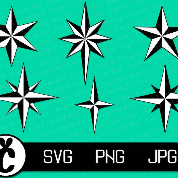 Nautical Stars - SVG, PNG, JPG - Commercial Use, Layered Svgs, Digital Cut File, Ready to Cut, North Star, Sailing, Transparent Background