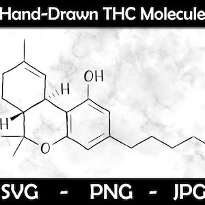 Hand Drawn THC, Cannabis Molecule, Instant Download, Commercial Use, Transparent Background, Digital Cut File, Weed Svg, Weed Molecular