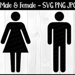 Icone maschili e femminili, SVG, PNG, JPG, File di taglio digitale, File vettoriali, Simboli del bagno, Donna in formato SVG, Uomo in formato SVG, Pronto per il taglio, Icona femminile