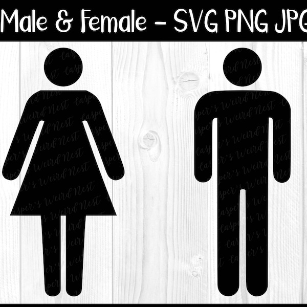 Male and Female Icons, SVG, PNG, JPG, Digital Cut Files, Vector Files, Bathroom Symbols, Woman svg, Man svg, Ready to Cut, Female Icon