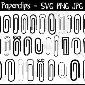 ペーパークリップバンドル、SVG、PNG、JPG、デジタルカットファイル、即時ダウンロード、商用利用、Cricut用ファイル、シルエット、ペーパークリップSVG、簡単
