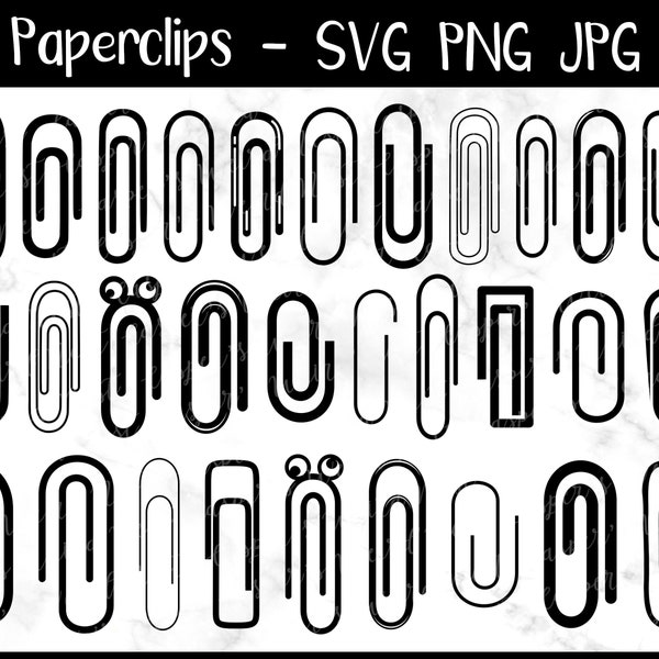 Paperclip Bundle, SVG, PNG, JPG, Digital Cut Files, Instant Download, Commercial Use, Files for Cricut, Silhouette, Paper Clip Svg, easy