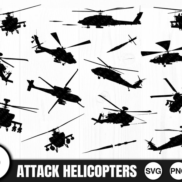 Hélicoptère d'attaque, SVG, PNG, JPG, Utilisation commerciale, Fichier de coupe numérique, pour Cricut, Silhouette, Hélicoptère prêt à couper, Svg d'hélicoptère, Avion