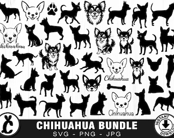 Silueta de chihuahua, SVG, PNG, JPG, archivo de corte digital, uso comercial, fondo transparente, descarga instantánea, listo para cortar, perro Svg, lindo