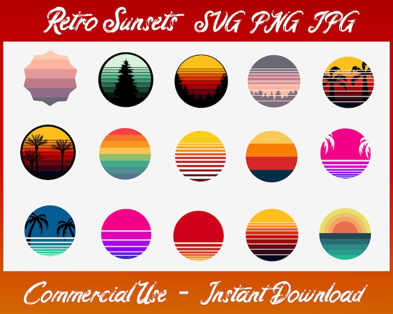 instant download Retro sunset circle bundle transparent background commercial use SVG PNG JPG