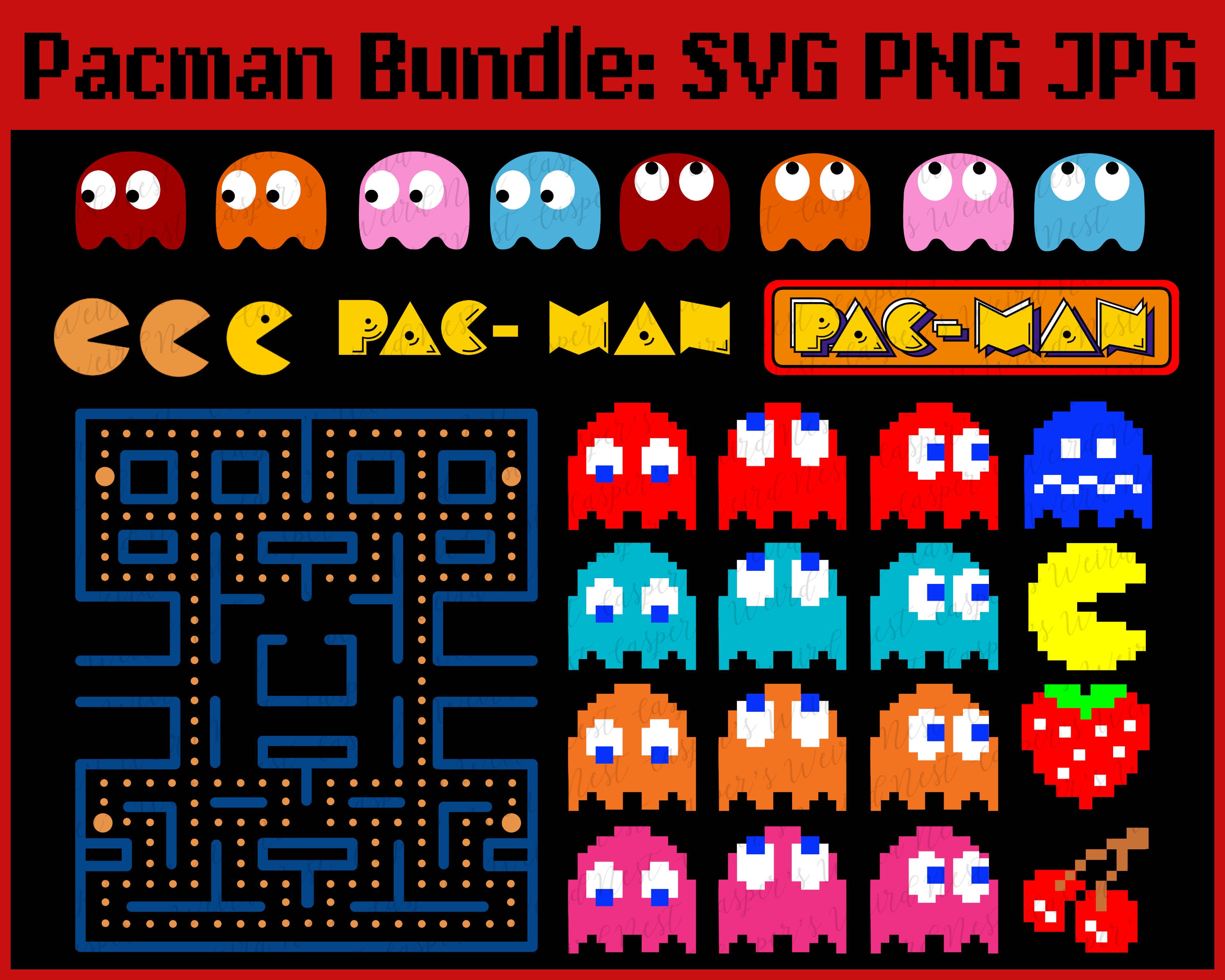 Pacman retro gaming bundle SVG PNG JPG digital cut files Etsy
