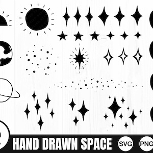 Space Bundle - SVG, PNG, JPG - Hand Drawn, Commercial Use, Digital Cut Files, Ready to Cut, Star Svg, Star Cut File, Moon Svg, Moon Cut File