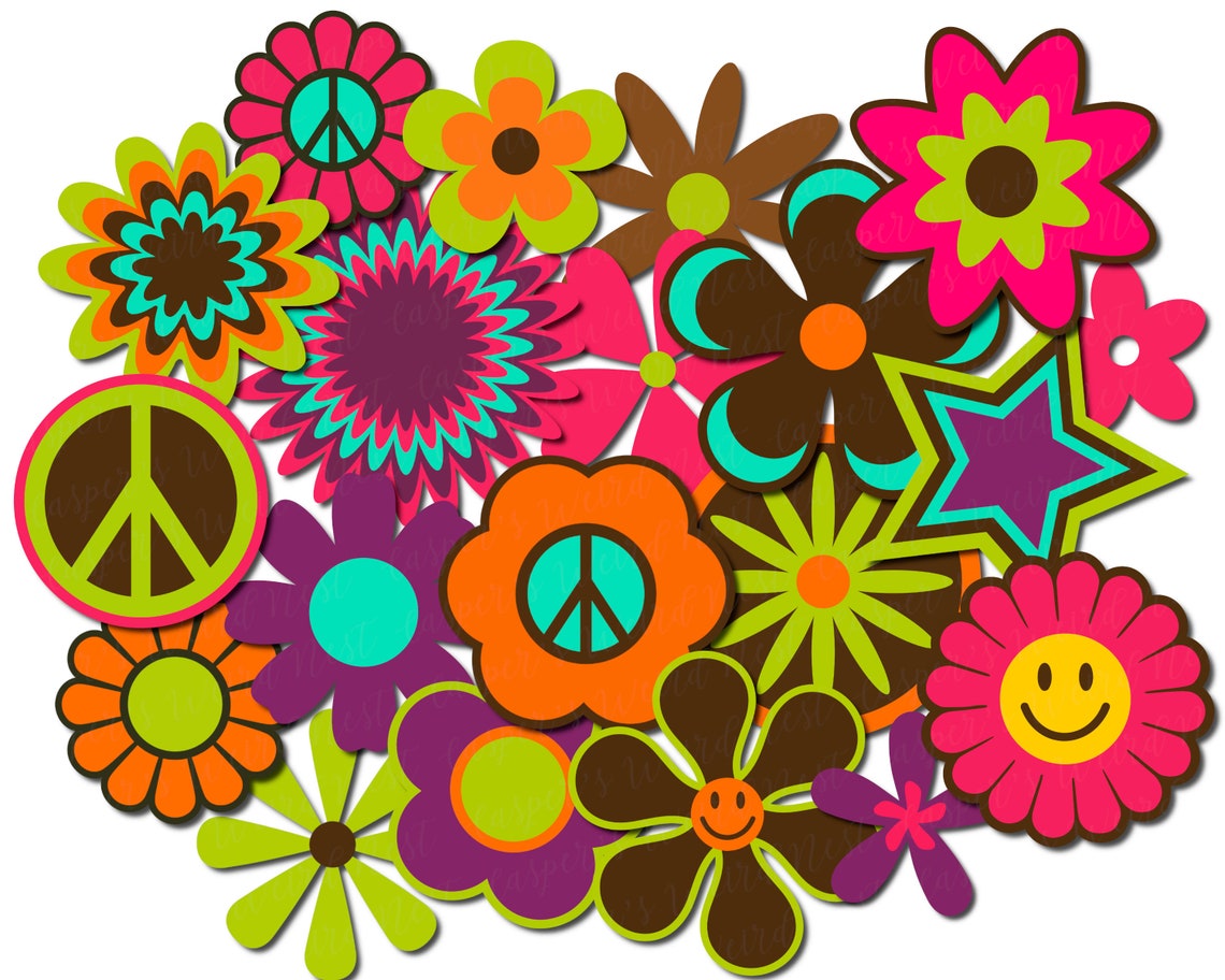 Hippy Layered Flower Bundle SVG PNG JPG Retro 60s 70s Etsy
