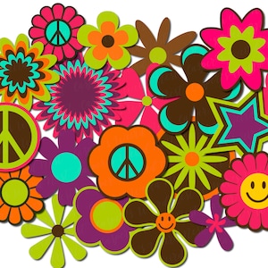 Hippy geschichtetes Blumen-Bundle - SVG PNG JPG - Retro 60er, 70er, 80er Jahre kommerzielle Nutzung, Instant Download, Dateien für Cricut / Silhouette Studio