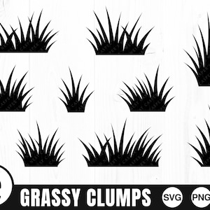May include: A set of nine black silhouette images of grassy clumps, perfect for adding a touch of nature to your designs.