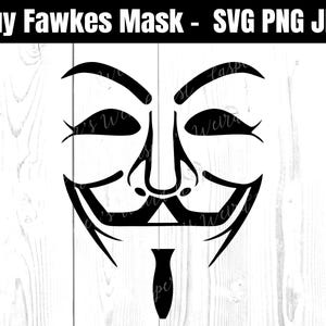 Guy Fawkes, anoniem masker - SVG, PNG, JPG, digitaal snijbestand, Instant Download, commercieel gebruik, transparante achtergrond, anoniem masker