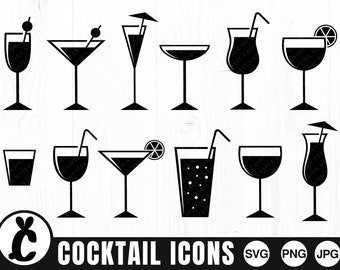 Cocktail Icons - SVG, PNG, JPG - Digital Cut File, Instant Download, Commercial Use, Files for Cricut, Ready to Cut, Cocktail Cut File, Wine