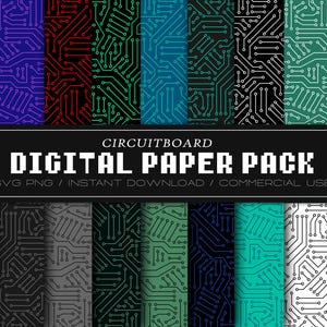 Seamless Circuit Board Patterns: SVG, PNG, JPG, Digital Cut File, Commercial Use, Instant Download, Ready to Cut, Cricut File, Circuit Board