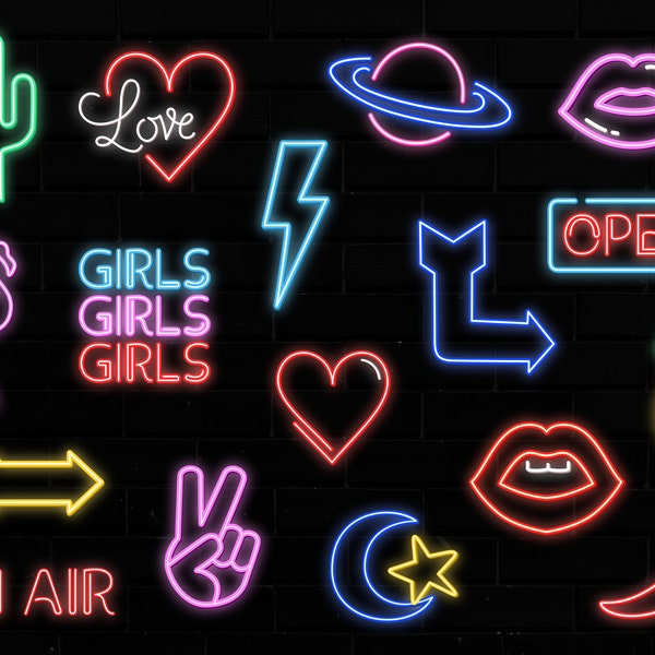 Neon Figures - SVG - SVG - Transparent Background, Digital Cut File, Neon Signs, Layered Svg, Commercial Use, Instant Download, Heart, Arrow