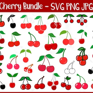 Cherry Bundle, SVG, PNG, JPG, Digital Cut File, Instant Download, Commercial Use, File for Cricut, Digital Download, Cherry Clipart, Cutting