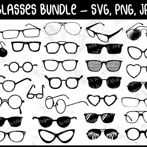 Glasses Bundle, SVG, PNG, JPG, Commercial Use, Digital Cut Files, Instant Download, Sunglasses Svg, Glassess Clipart, Ready to Cut, Vintage