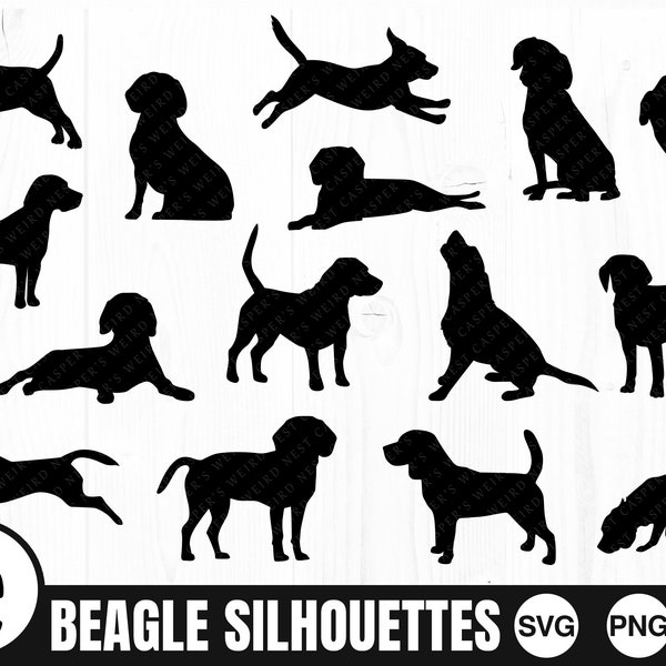Beagle Silhouette Bundle, SVG, PNG, JPG, Digital Cut File, Commercial Use, Transparent Background, Instant Download, Ready to cut, Dog Svg