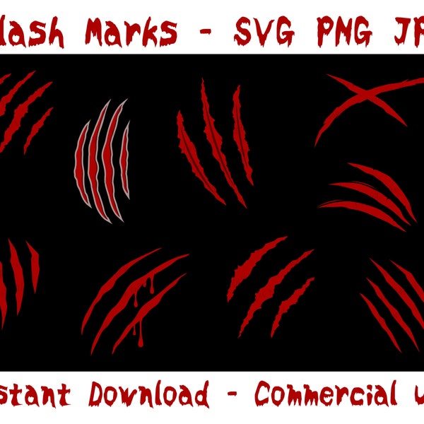 Bloody Claw Marks / Slashes - SVG, PNG, JPG - Commercial Use, Instant Download, Digital Cut Files, Halloween svg, Wound with Blood, Scratch