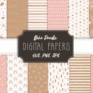 Boho Muster Bundle - PNG, JPG, SVG - Kommerzielle Nutzung, Sofort-Download, Digitales Muster, Neutrale Töne, Scrapbook-Papier, Nahtloses Muster