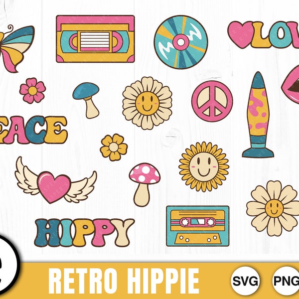 Retro Hippie, SVG, PNG, JPG, Commercial Use, Instant Download, File for Cricut, Digital Download, Hippy Bundle, Hippy Svg, Peace, Svg Bundle