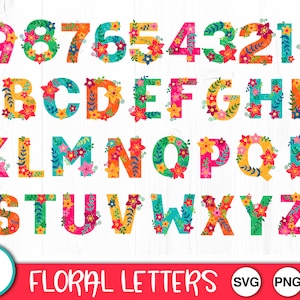 Blumen Buchstaben, SVG, PNG, JPG, Sofort Download, Blumen Zahlen, SVG-Buchstaben, Kommerzielle Nutzung, SVG-Nummer, Blumig, Tropisch, Bunt, Belaubt