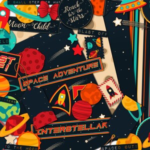 Space Themed, Digital Scrapbooking Kit  - Instant download, Print at Home, Junk Journal, Scrapbook Kit, Space Ephemera, Space Journalling