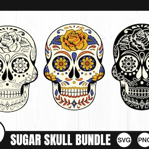 Sugar Skulls - SVG, PNG, JPG - usage commercial, couches, fichiers de découpe numérique, fichier pour Cricut, prêt à découper, Día de los Muertos, Sugar Skull