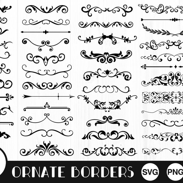 Ornate Borders, SVG, PNG, JPG, Digital Cut File, Commercial Use, Instant Download, Divider Svg, Line Svg, Svg Bundle, Ready to Cut, Swirl