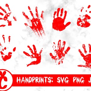Bloody Hand Prints Bundle - SVG, PNG, JPG - Commercial Use, Instant Download, Transparent Background, Red Handprint, Paint Marks, Hand Print