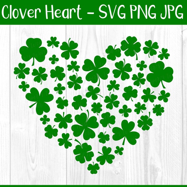 Heart made from Clovers, SVG, PNG, JPG, commercial use, digital cut file for Cricut, Silhouette, transparent background, Clover Shamrock svg