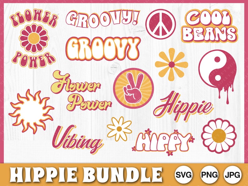 Retro Hippie SVG Bundle – Groovy Quotes, Flower Power (digital Download ...