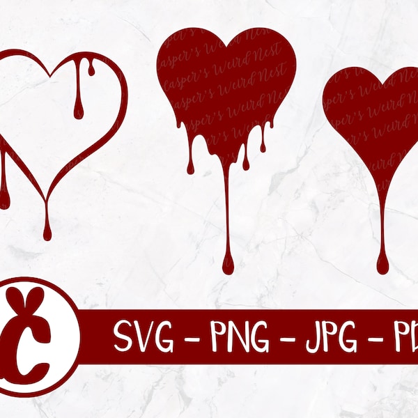 Bleeding hearts bundle - svg, png, jpg, pdf, Commercial Use, Instant Download, Ready to Cut, Dripping heart vectors, Bloody Valentines svg