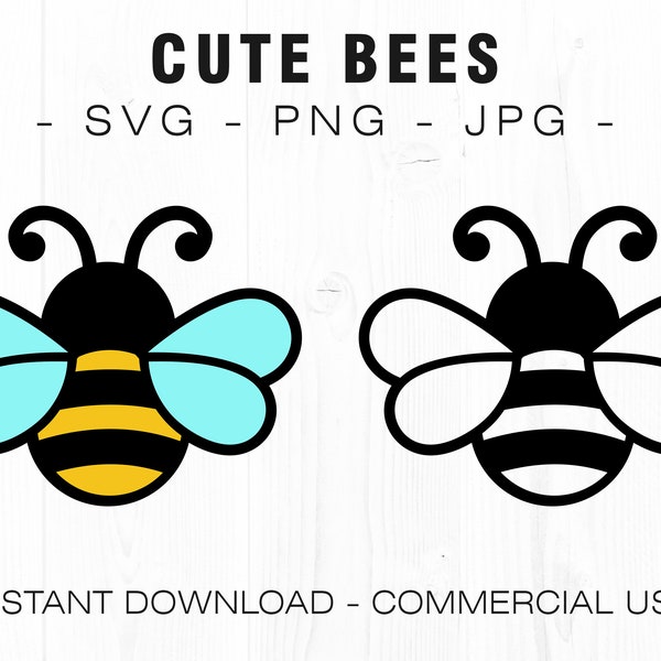 Cute Bees - SVG PNG JPG - Commercial Use, Digital Cut File, Instant Download, Ready to Cut, Honey Bee svg, Bee Cricut File, Bumble Bee svgs