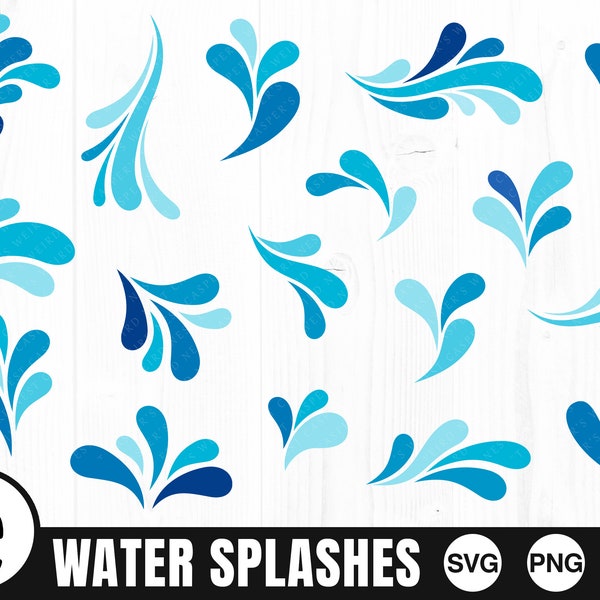 Water Splashes - SVG, PNG, JPG - Digital Cut File, Commercial Use, Instant Download, Ready to Cut, Splash Svg, Drip Svg, Water Drop, Droplet