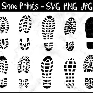 Pacchetto impronte di scarpe - SVG, PNG, JPG - Uso commerciale, download immediato, stampa di scarpe da ginnastica, impronta in formato SVG, stampa di stivali neri, file di taglio digitale