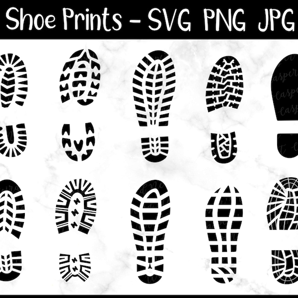 Shoe Print Bundle - SVG, PNG, JPG - Commercial Use, Instant Download, Sneaker Print, Footprint svg, Black Boot Print, Digital Cut File