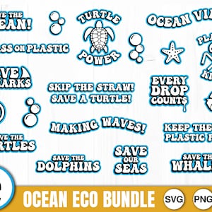 Salve o Oceano - SVG, PNG, JPG, Arquivos de Corte Digital - Uso Comercial, Download Instantâneo, Decalque Ecológico, Tartaruga Svg, Salve Plástico, Recicle Svg