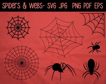 Spiders & webs clipart bundle - svg, pdf, png, jpg, eps digital cut files - transparent background - commercial use ok - instant download