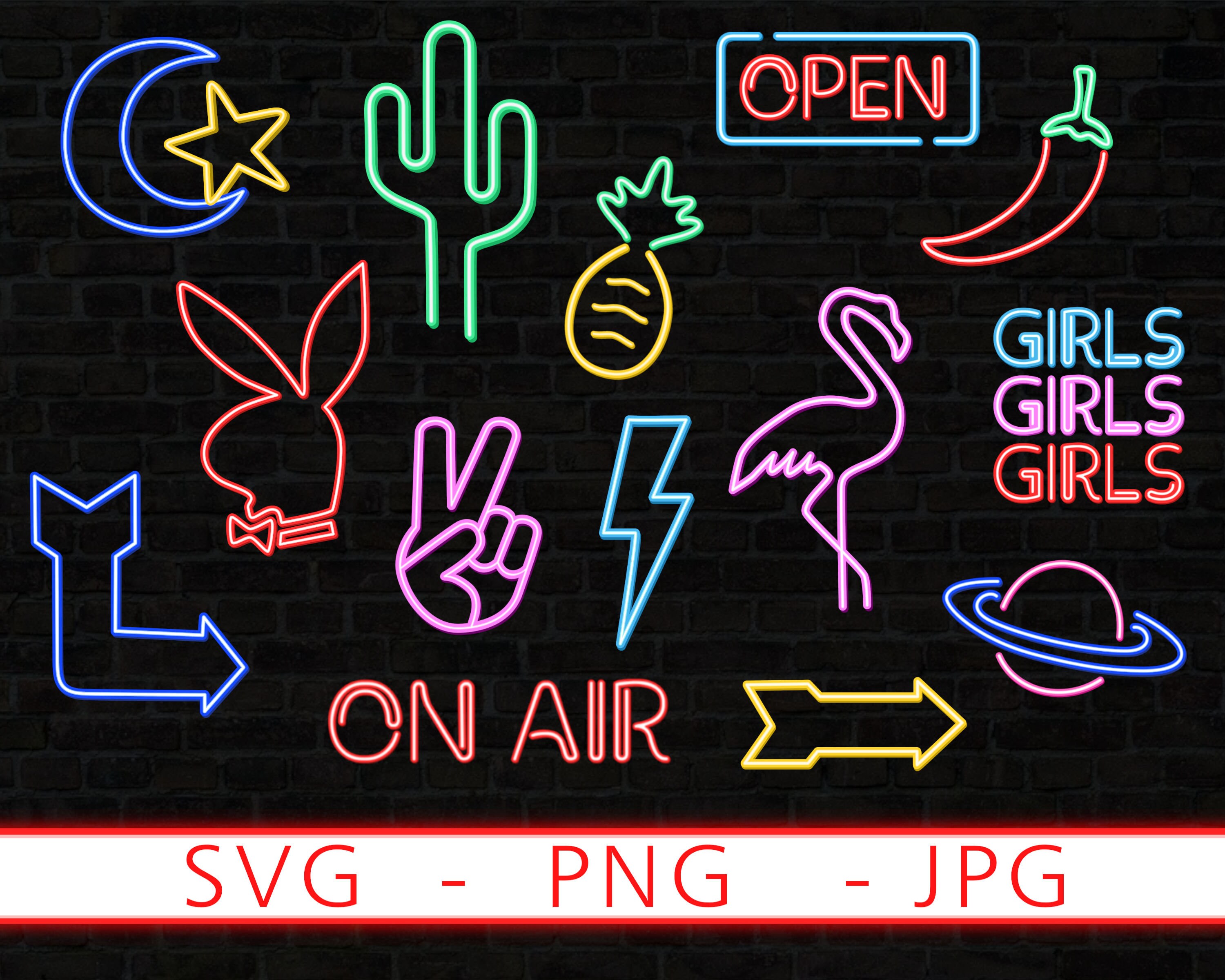 Layered Neon Signs Bundle SVG PNG JPG Digital Cut Files Etsy