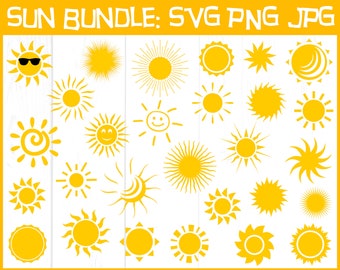 30 Hand-drawn Suns Bundle - SVG PNG JPG - Transparent Background - Commercial Use - Instant Download - Files for Cricut - Silhouette Studio