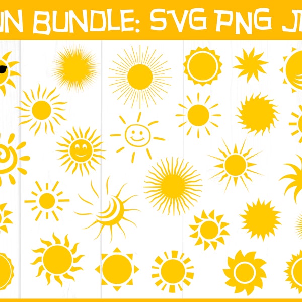 30 Hand-drawn Suns Bundle - SVG PNG JPG - Transparent Background - Commercial Use - Instant Download - Files for Cricut - Silhouette Studio