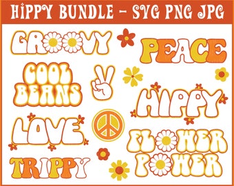 Hippie / hippy bundle - SVG PNG JPG - Transparent Background - Commercial Use - Instant Download - Files for Cricut / Silhouette - Groovy