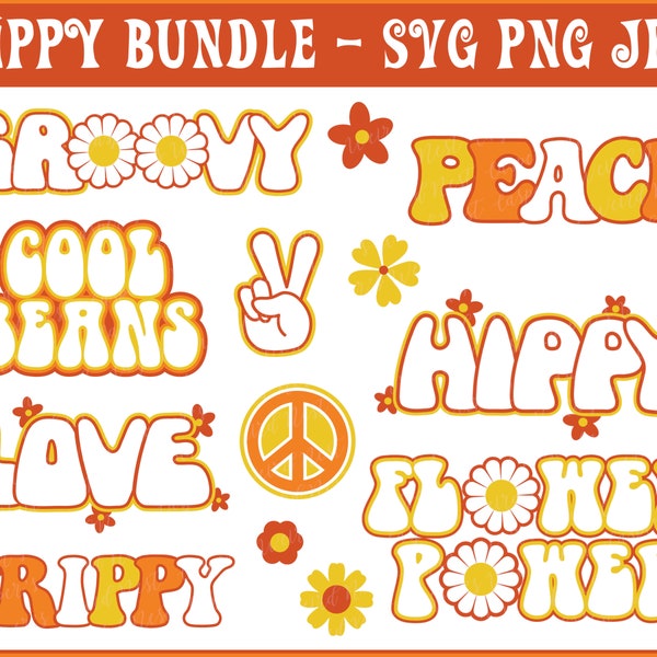 Hippie / hippy bundle - SVG PNG JPG - Transparent Background - Commercial Use - Instant Download - Files for Cricut / Silhouette - Groovy