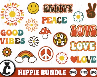 Hippie Bundle - SVG, PNG, JPG - Commercial Use, Instant Download, Digital Cut File, Digital Download, Files for Cricut, Silhouette, Groovy