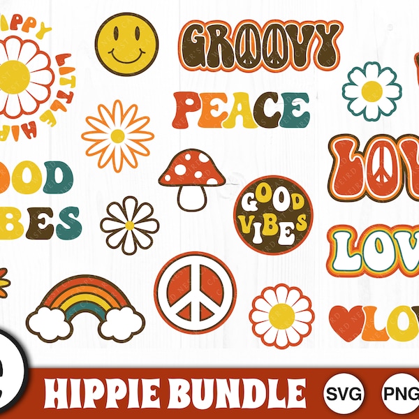 Groovy Hippie Clipart Bundle – SVG, PNG, JPG (Digital Download)