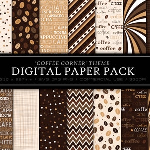 Paquete de patrones de café - SVG, PNG, JPG - Paquete de papel digital, archivos de corte digital/vectoriales, uso comercial, descarga instantánea, café svg, café con leche