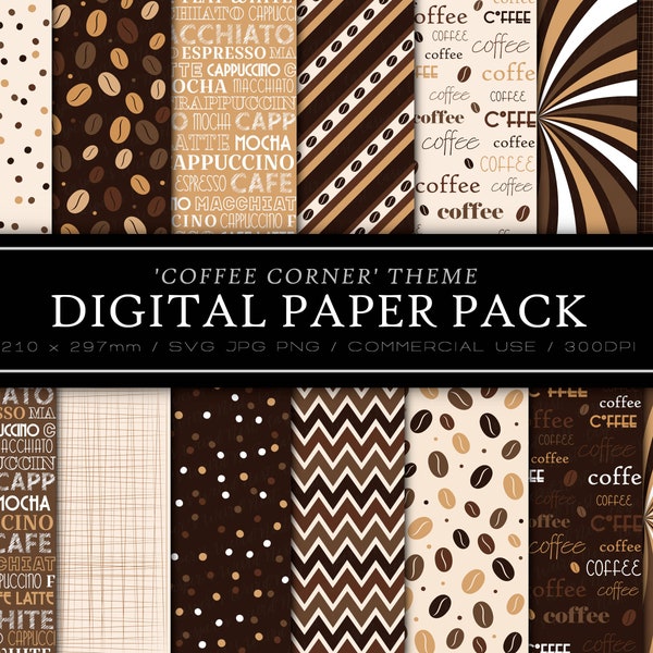 Coffee Pattern Bundle - SVG, PNG, JPG - Digital Paper Pack,Digital Cut / Vector Files, Commercial Use, Instant Download, Coffee svg, Latte