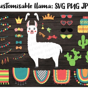Llama with Accessories Bundle - SVG, PNG, JPG - Digital Cut File, Commercial Use, Instant Download, Mix and Match, Llama Cut File, Cutting